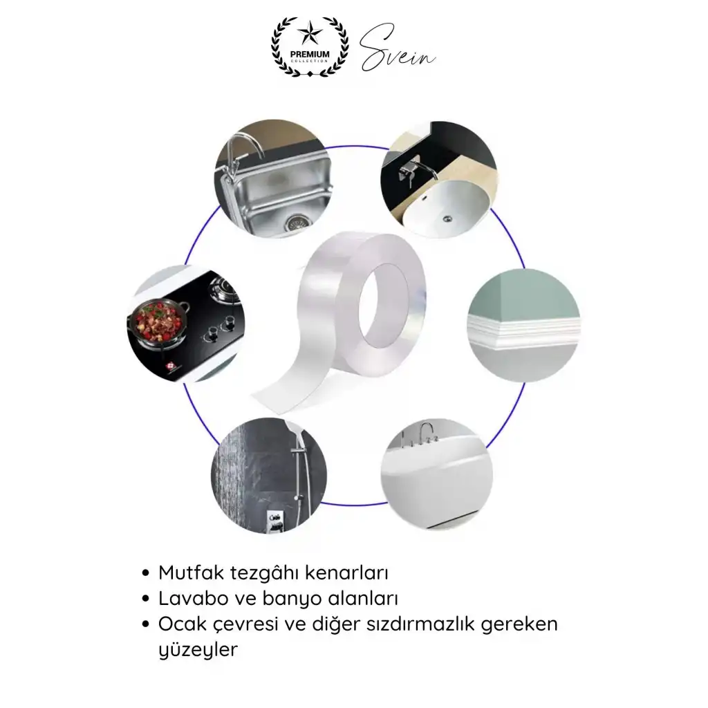 #SızdırmazBant 3 Adet Su Geçirmez Şeffaf İzolasyon Bandı Tezgah Lavabo Kenar Tamir Güçlü 38mm x 3m