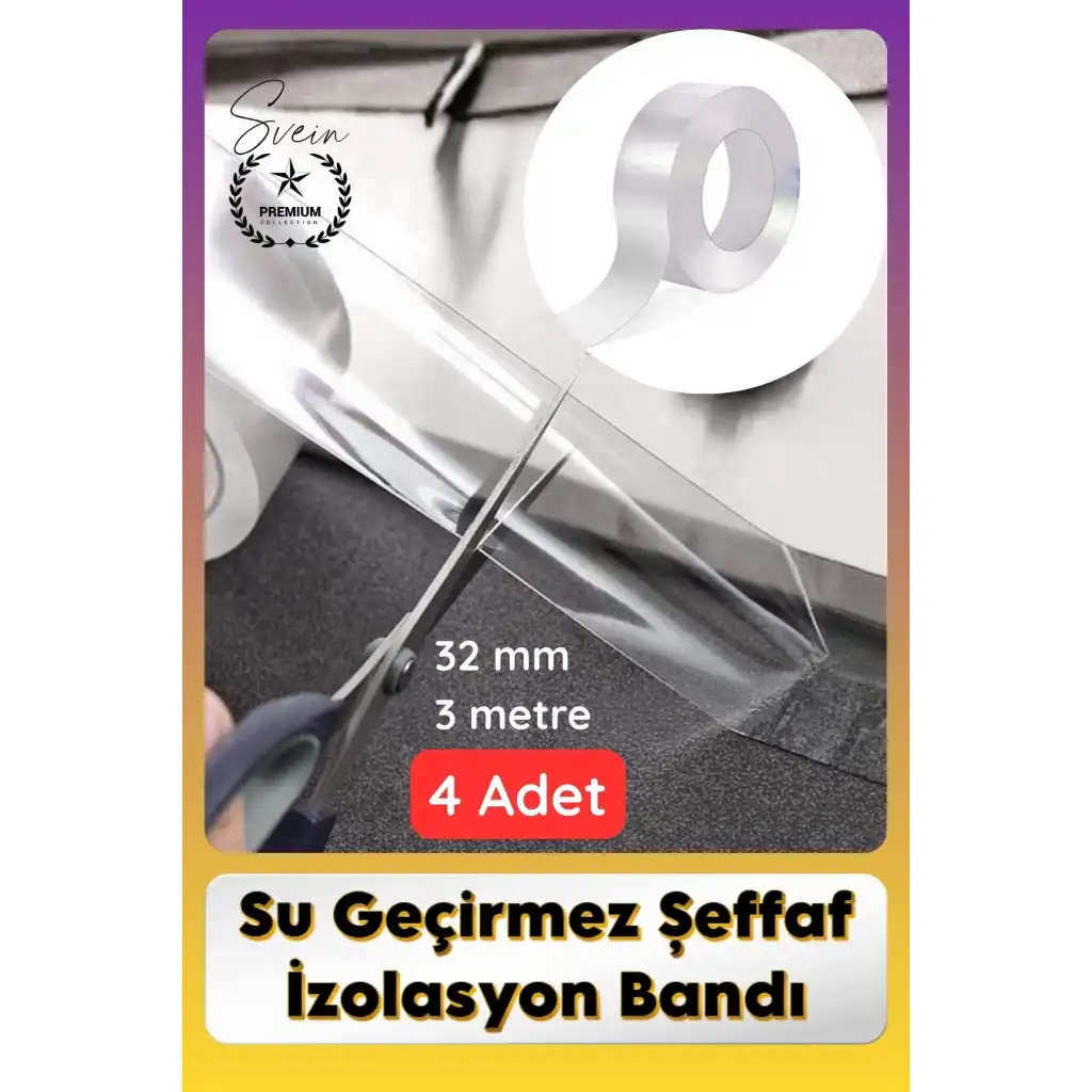 #SızdırmazBant 4 Adet Su Geçirmez Şeffaf İzolasyon Bandı Tezgah Lavabo Kenar Tamir Güçlü 38mm x 3m