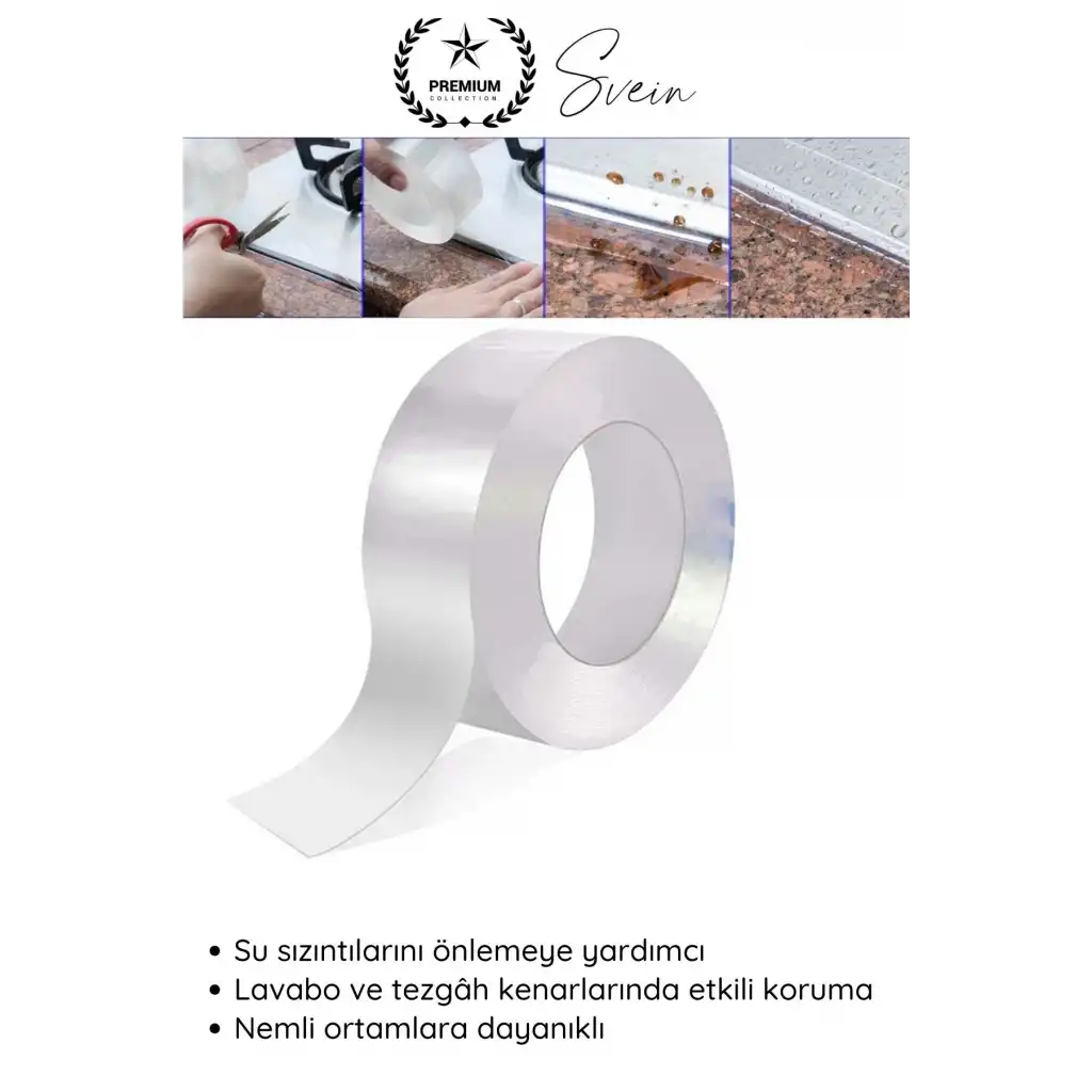 #SızdırmazBant 4 Adet Su Geçirmez Şeffaf İzolasyon Bandı Tezgah Lavabo Kenar Tamir Güçlü 38mm x 3m