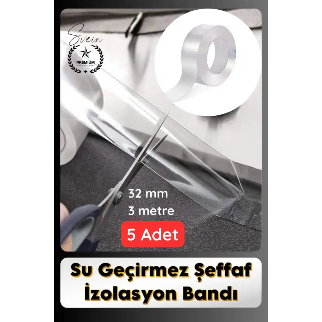 #SızdırmazBant 5 Adet Su Geçirmez Şeffaf İzolasyon Bandı Tezgah Lavabo Kenar Tamir Güçlü 38mm x 3m