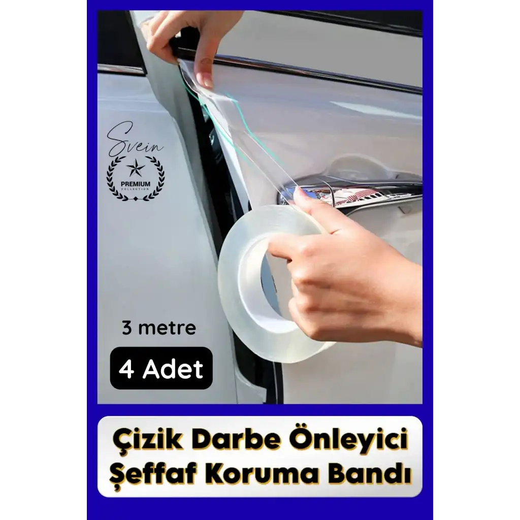 #KapıKoruma 4 Adet 3 Metre Oto Kapı Çizik Önleyici Şeffaf Koruma Bandı Darbe Koruyucu İz Bırakmaz