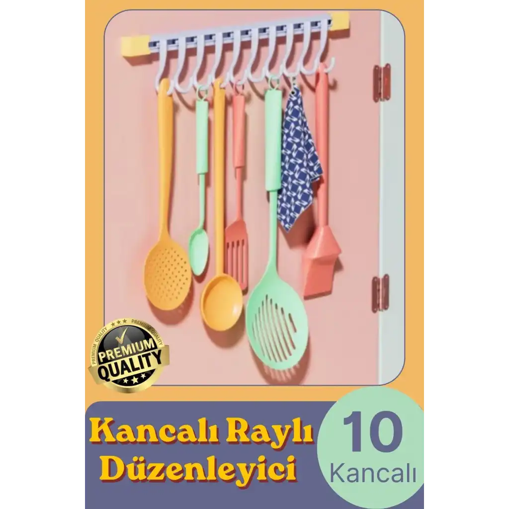 #Organizer Pratik Kullanım Depolama Düzen Raylı Hareketli Mutfak Banyo Düzenleyici Askı 10 Kancalı