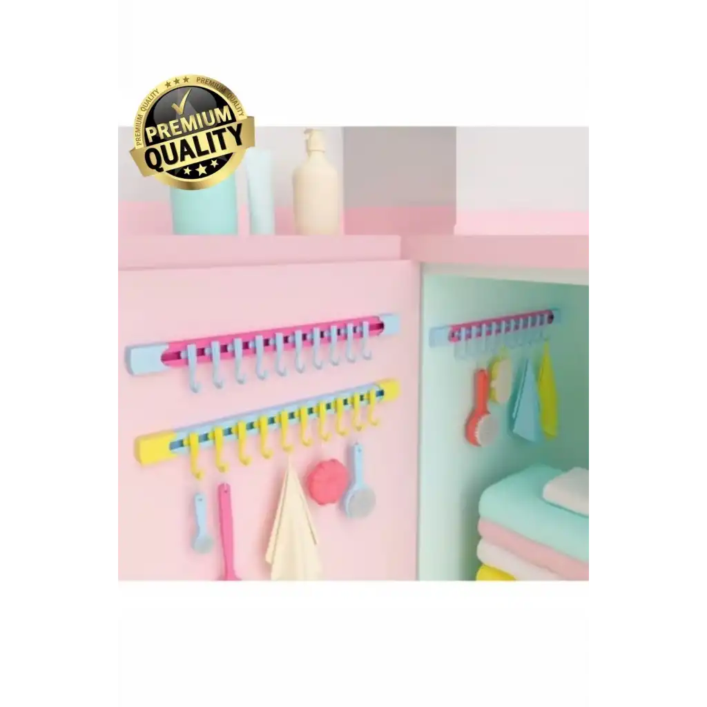 #Organizer Pratik Kullanım Depolama Düzen Raylı Hareketli Mutfak Banyo Düzenleyici Askı 10 Kancalı