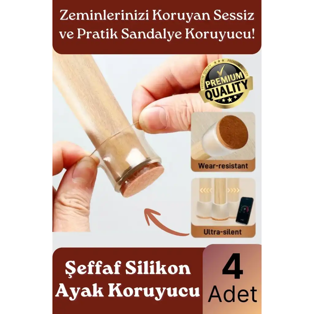 #Sandalye Sessiz Sürtünme Çizilme Önleyici Keçeli Şeffaf Silikon Sandalye Ayak Koruma Pedi 4 Adet