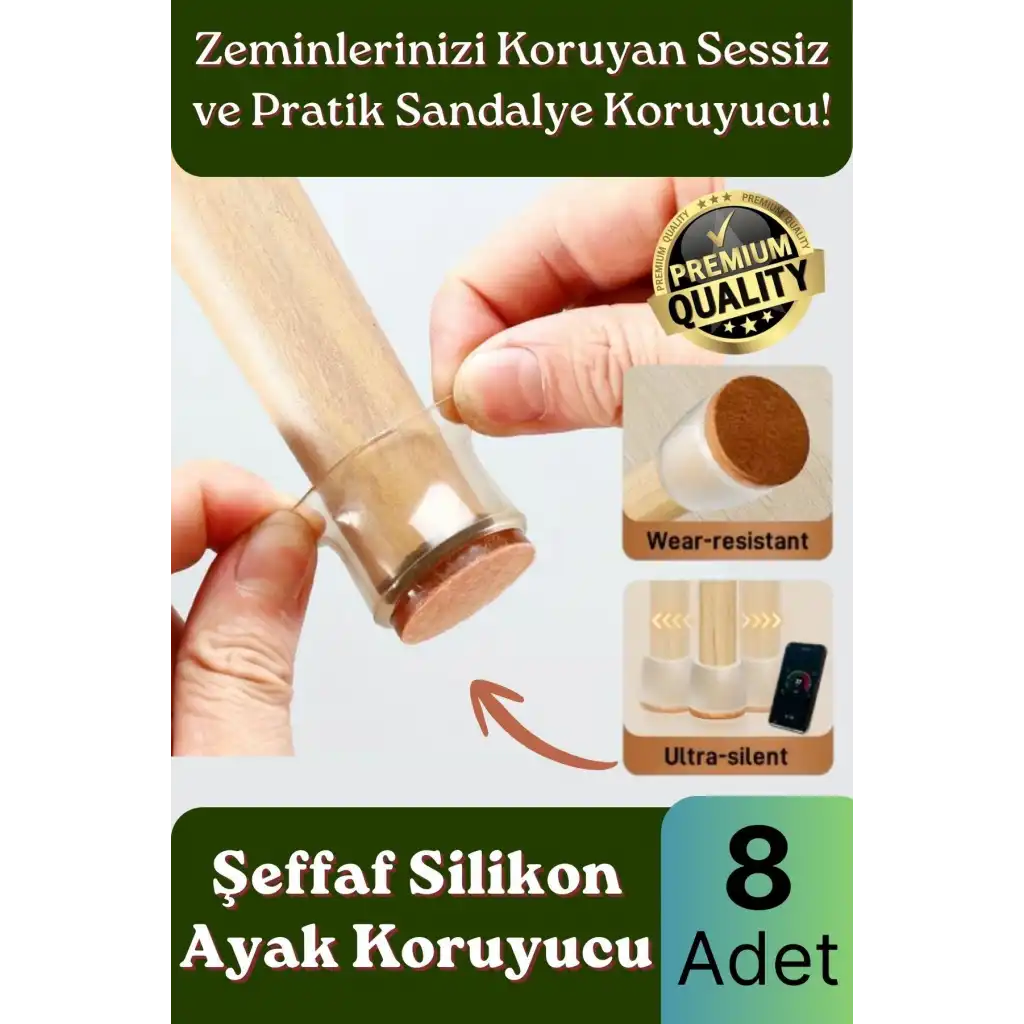 #Sandalye Sessiz Çizilme Sürtünme Önleyici Keçeli Şeffaf Silikon Sandalye Ayak Koruma Pedi 8 Adet