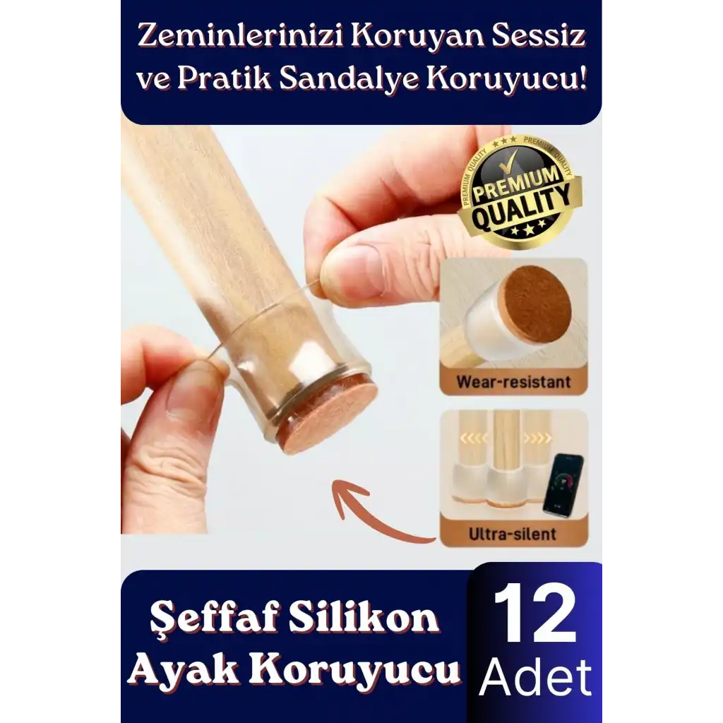 #Sandalye Çizilme Sürtünme Önleyici Sessiz Keçeli Şeffaf Silikon Sandalye Ayak Koruma Pedi 12 Adet