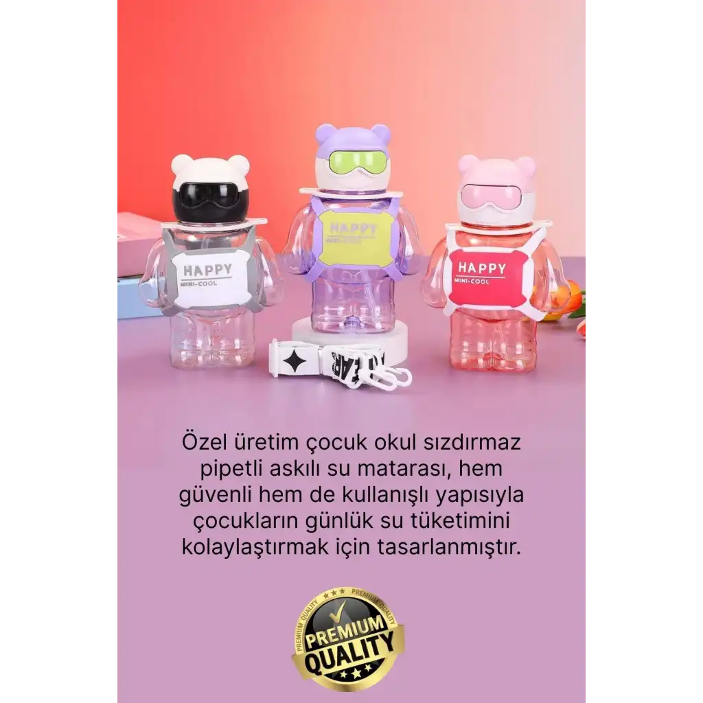 #Matara Kaliteli BPA İçermez Pipetli Askılı Çocuk Okul 3D Desenli Sevimli Robot Şeklinde Su Matarası