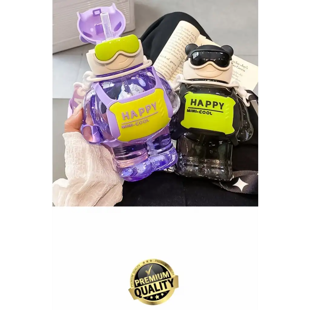 #Matara Kaliteli BPA İçermez Pipetli Askılı Çocuk Okul 3D Desenli Sevimli Robot Şeklinde Su Matarası