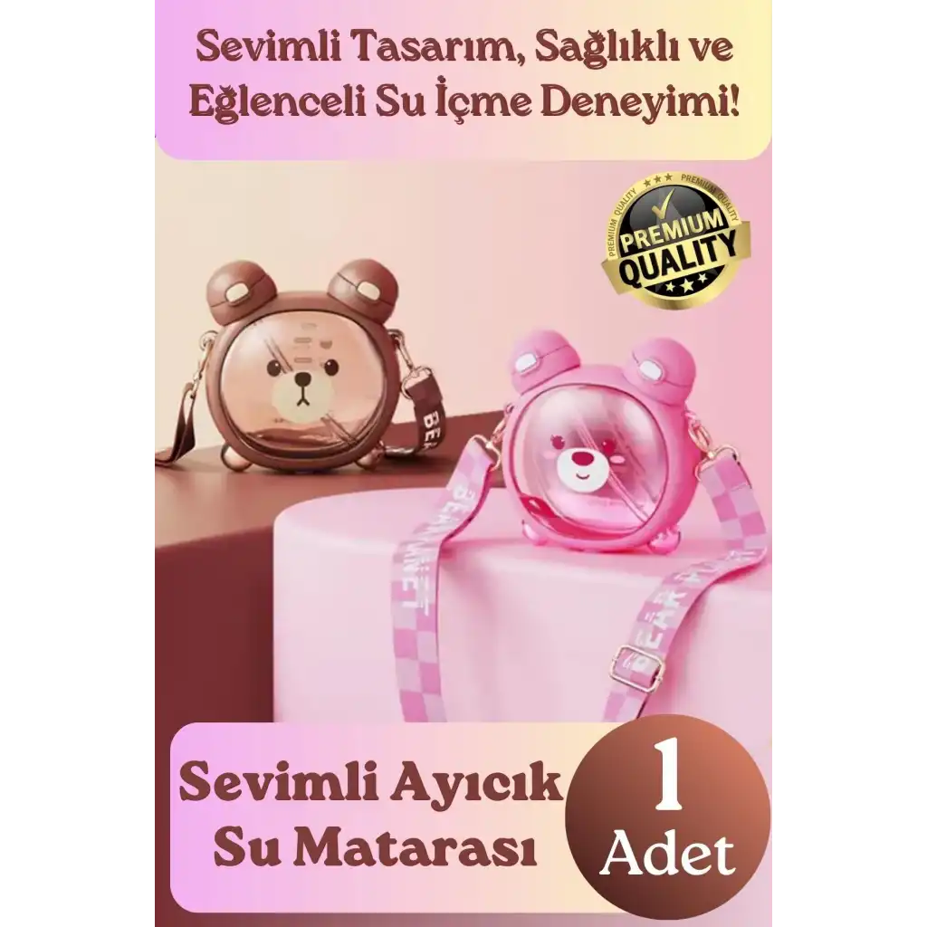 #Matara Kaliteli BPA İçermez Askılı Pipetli Çocuk Okul 3D Desenli Sevimli Ayıcık Model Su Matarası