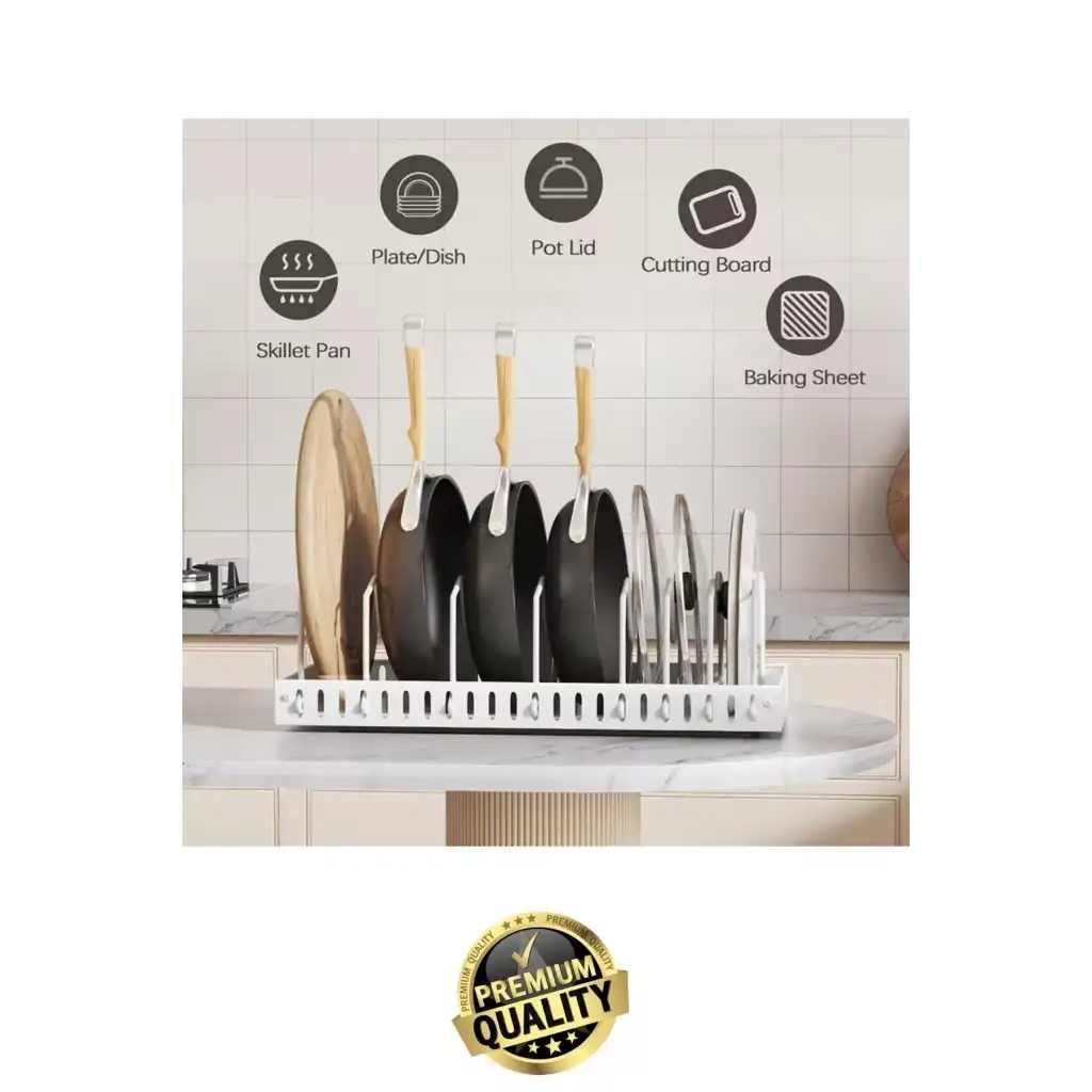 #Organizer Çok Amaçlı Ayarlanabilir Mutfak Metal Beyaz Renk Teleskopik Raylı Tava Tencere Organizeri