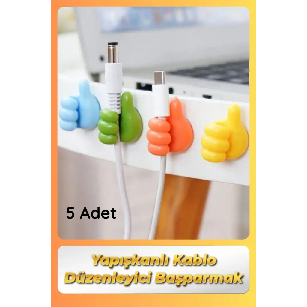 #KabloDüzenleyici 5li Renkli Başparmak Kablo Tutucu Yapışkanlı Organizer Düzenleyici Askı Aparatı