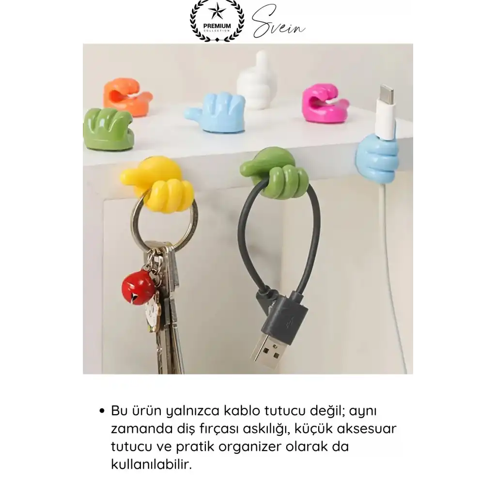 #KabloDüzenleyici 5li Renkli Başparmak Kablo Tutucu Yapışkanlı Organizer Düzenleyici Askı Aparatı