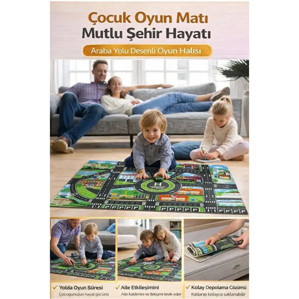 #OyunMatı Eğitici Araba Yolu Deseni Halı Hayal Gücü Keşfetmek Mutlu Eğlenceli Şehir Temalı Oyun Matı