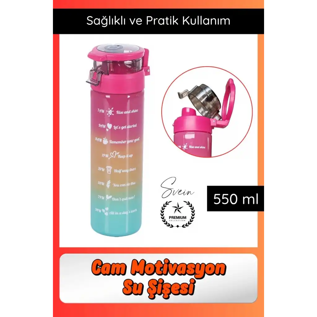 #Suluk 550 ml Cam Motivasyon Su Şişesi Matarası Ölçekli Günlük Taşınabilir Sızdırmaz Kapaklı