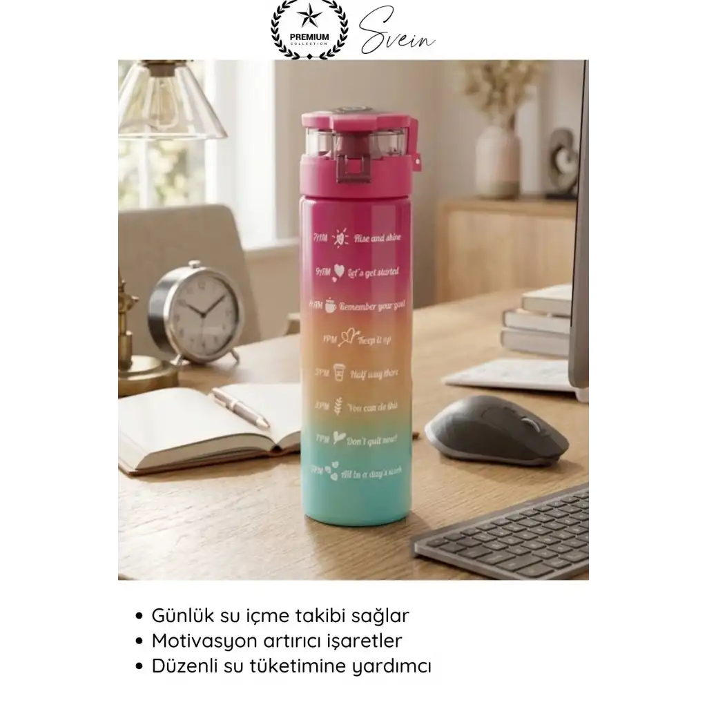 #Suluk 550 ml Cam Motivasyon Su Şişesi Matarası Ölçekli Günlük Taşınabilir Sızdırmaz Kapaklı