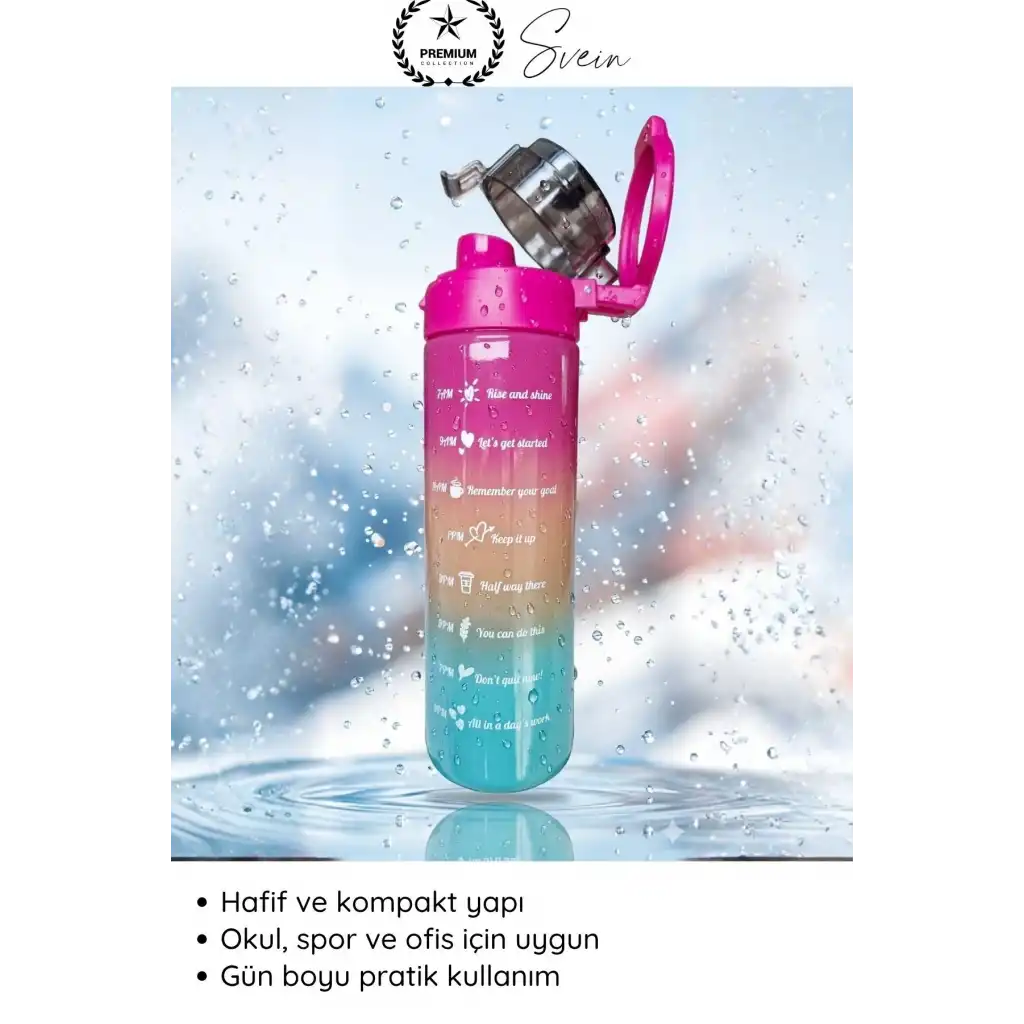 #Suluk 550 ml Cam Motivasyon Su Şişesi Matarası Ölçekli Günlük Taşınabilir Sızdırmaz Kapaklı