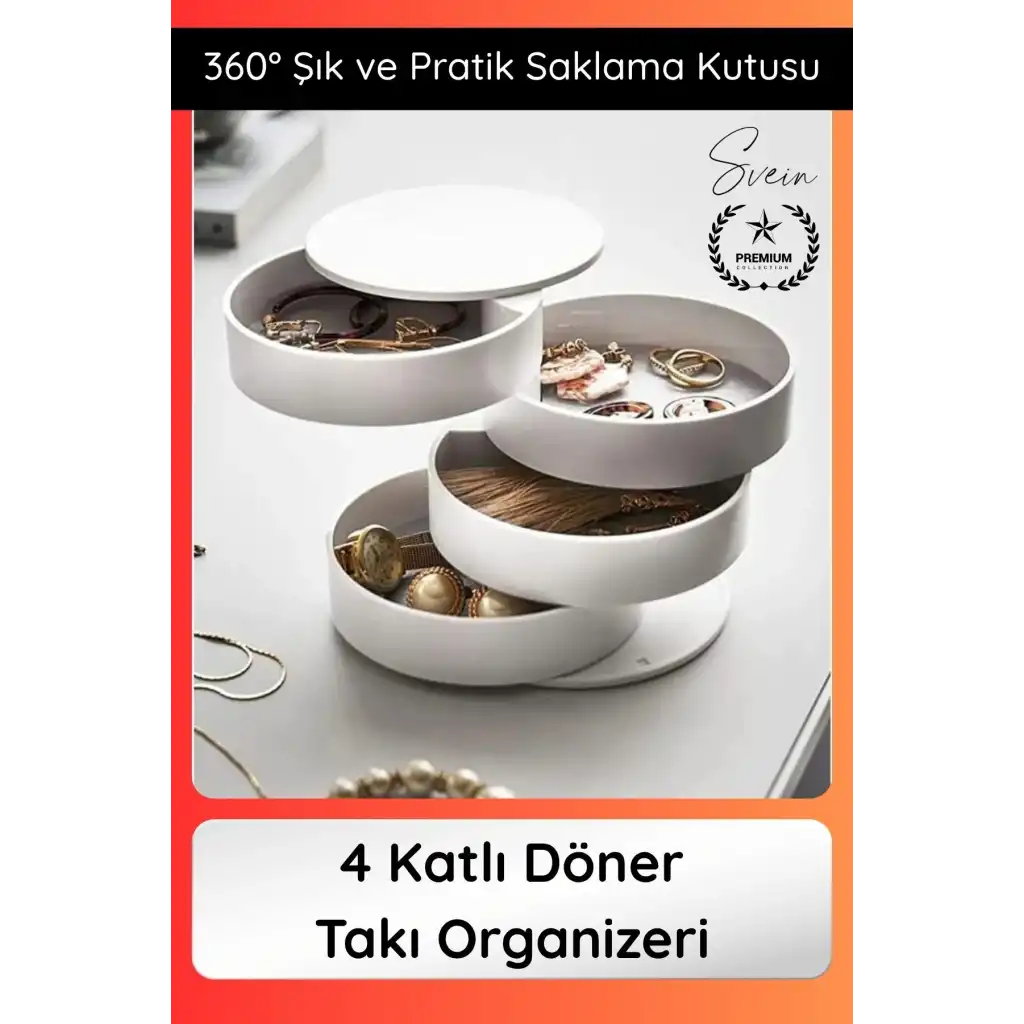 #TakıOrganizer 4 Katlı Döner Takı Organizeri 360 Derece Beyaz Takı Kutusu Yuvarlak Dekoratif Şık