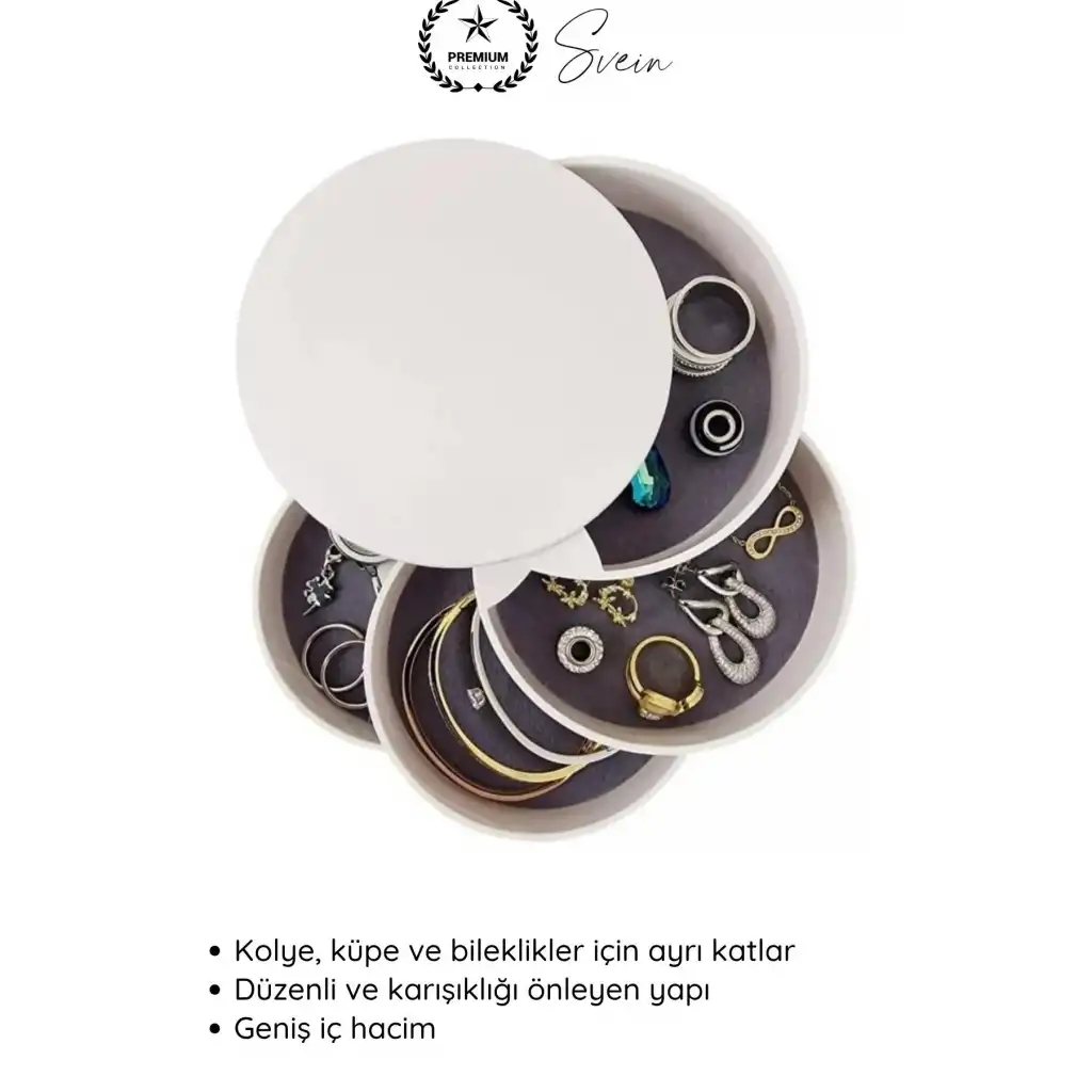 #TakıOrganizer 4 Katlı Döner Takı Organizeri 360 Derece Beyaz Takı Kutusu Yuvarlak Dekoratif Şık