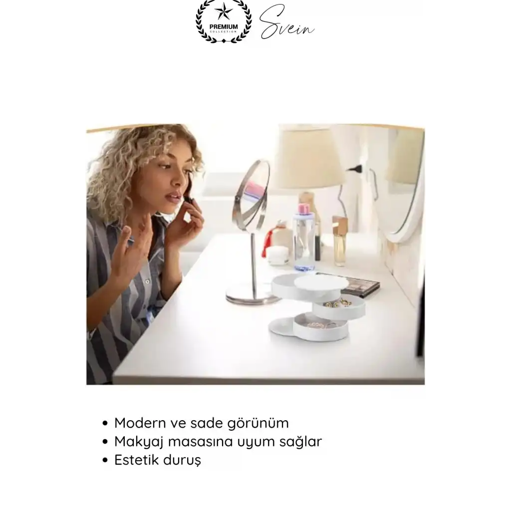 #TakıOrganizer 4 Katlı Döner Takı Organizeri 360 Derece Beyaz Takı Kutusu Yuvarlak Dekoratif Şık