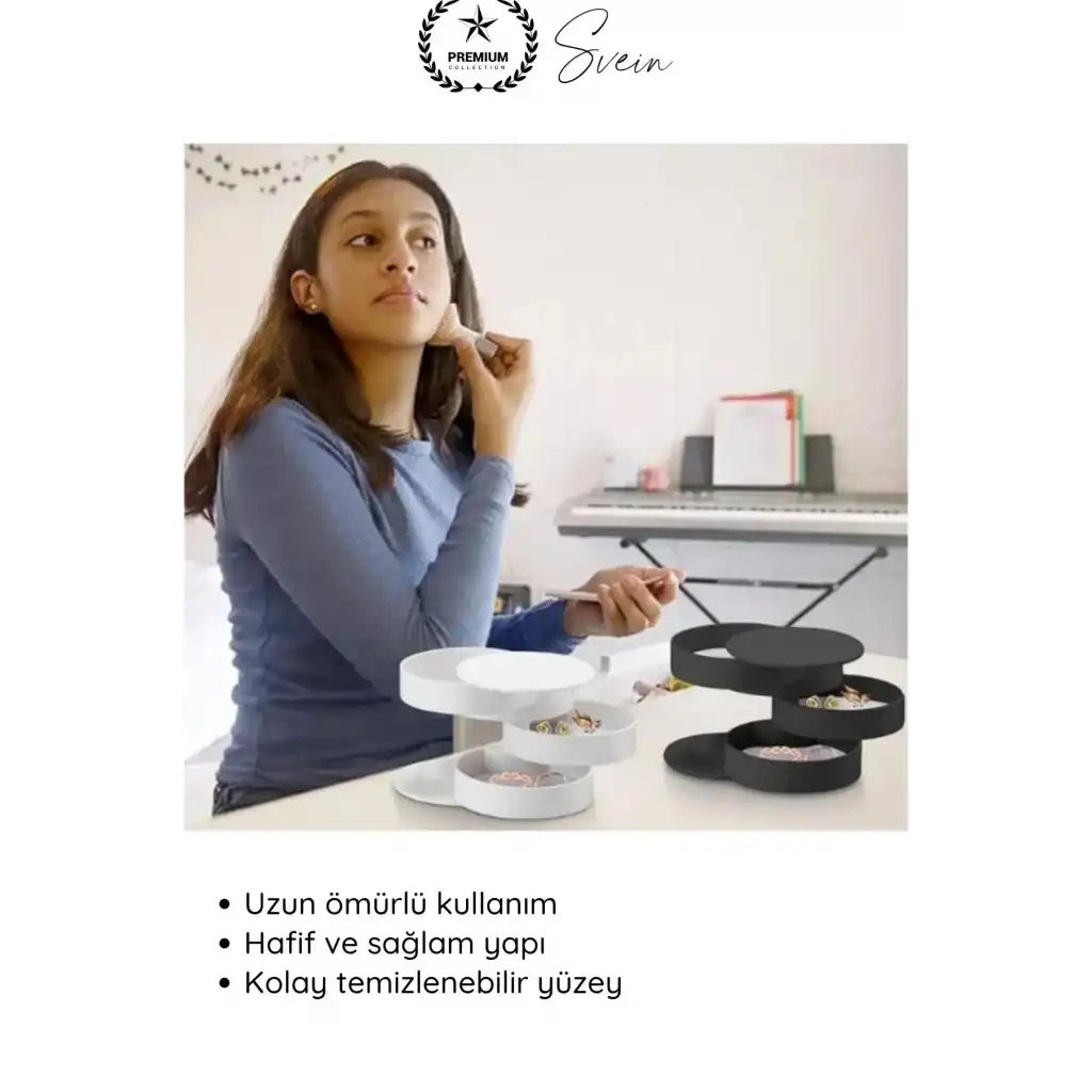 #TakıOrganizer 4 Katlı Döner Takı Organizeri 360 Derece Beyaz Takı Kutusu Yuvarlak Dekoratif Şık