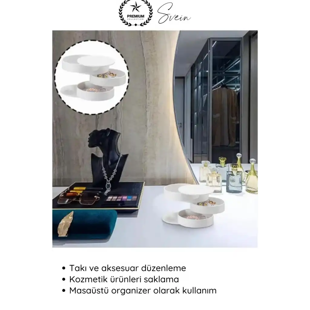 #TakıOrganizer 4 Katlı Döner Takı Organizeri 360 Derece Beyaz Takı Kutusu Yuvarlak Dekoratif Şık