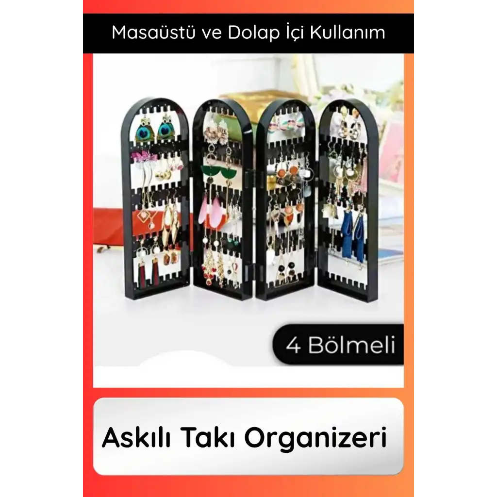 #Organizer Siyah Askılı Takı Organizeri 4 Bölmeli Masaüstü Şık Plastik Kolye Küpe Bileklik İçin