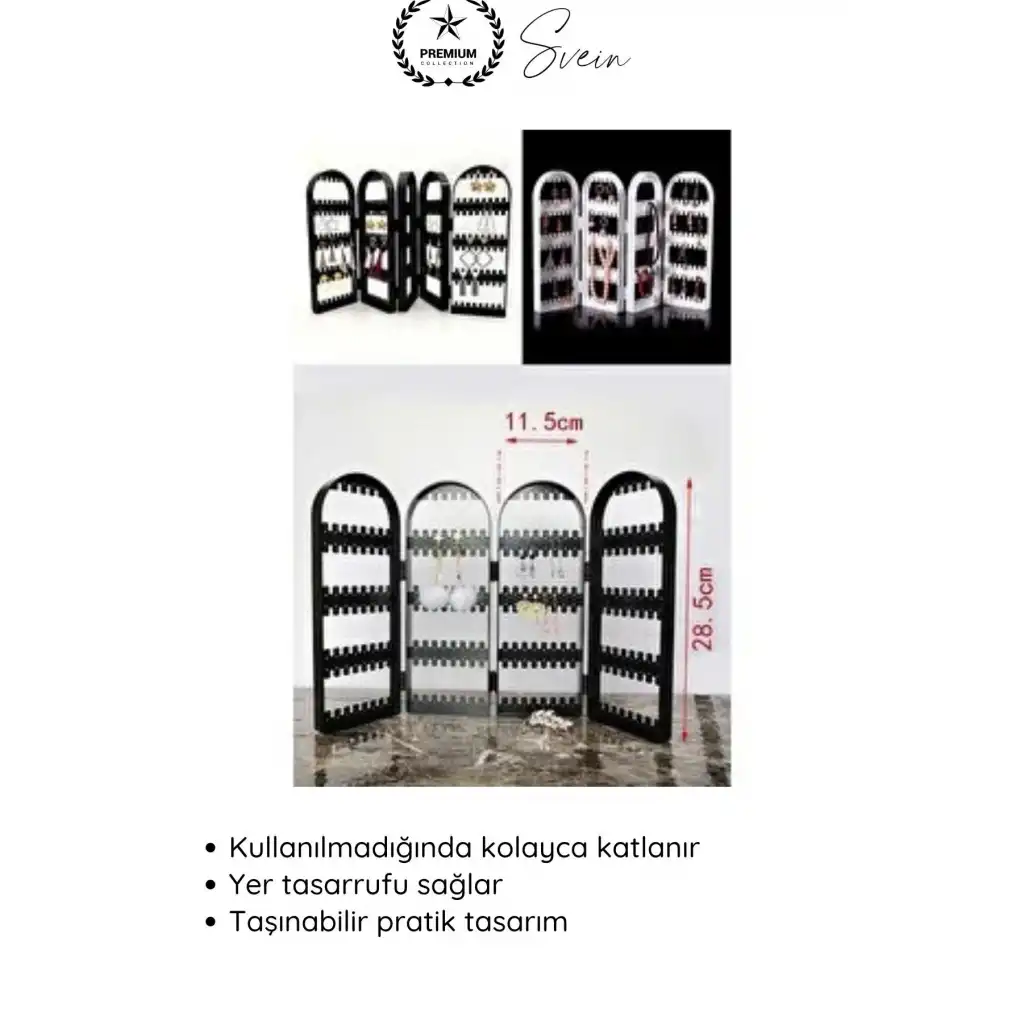 #Organizer Siyah Askılı Takı Organizeri 4 Bölmeli Masaüstü Şık Plastik Kolye Küpe Bileklik İçin