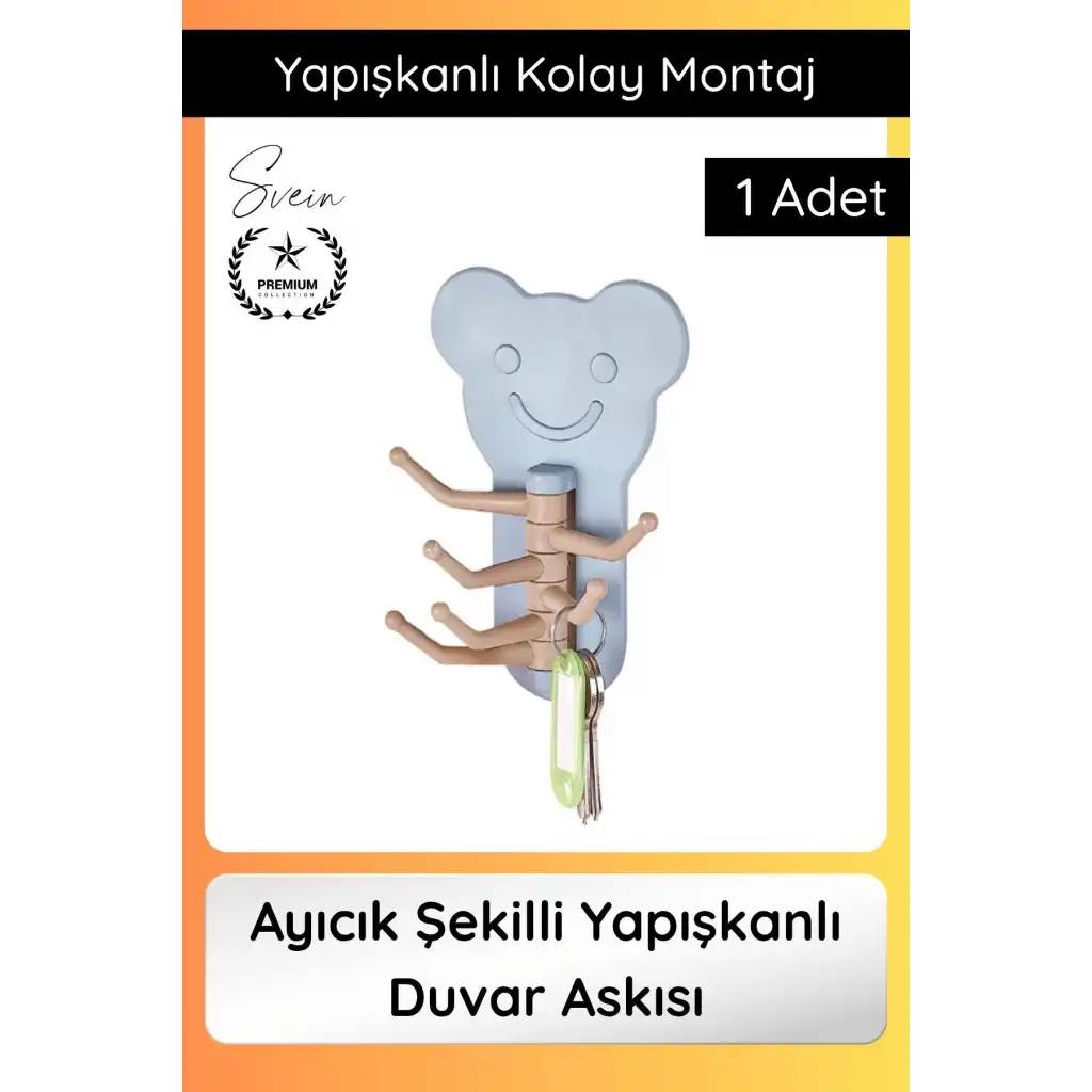 #Askı Sevimli Ayıcık Şekilli Yapışkanlı Duvar Askısı Organizer Çok Amaçlı Fonksiyonel Pratik