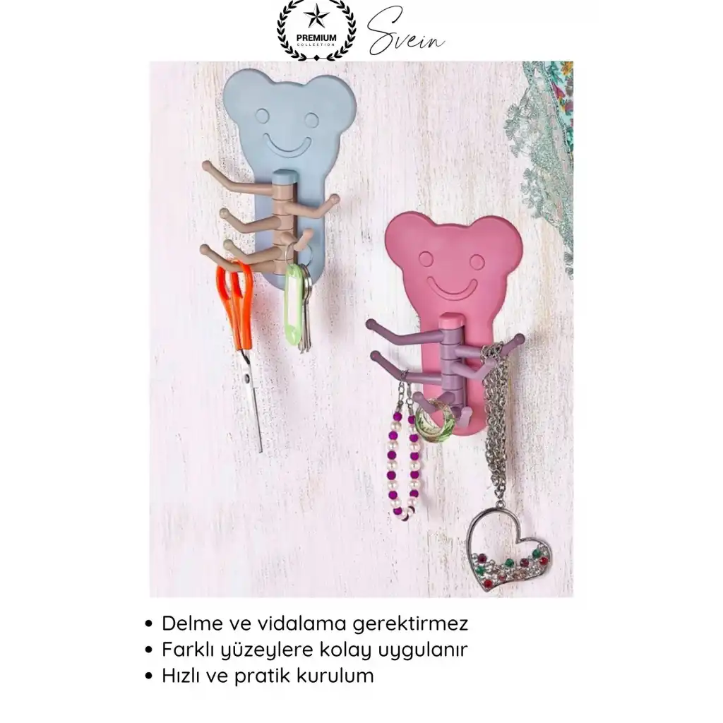 #Askı Sevimli Ayıcık Şekilli Yapışkanlı Duvar Askısı Organizer Çok Amaçlı Fonksiyonel Pratik