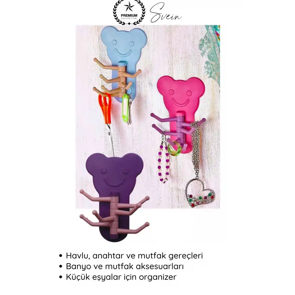 #Askı Sevimli Ayıcık Şekilli Yapışkanlı Duvar Askısı Organizer Çok Amaçlı Fonksiyonel Pratik
