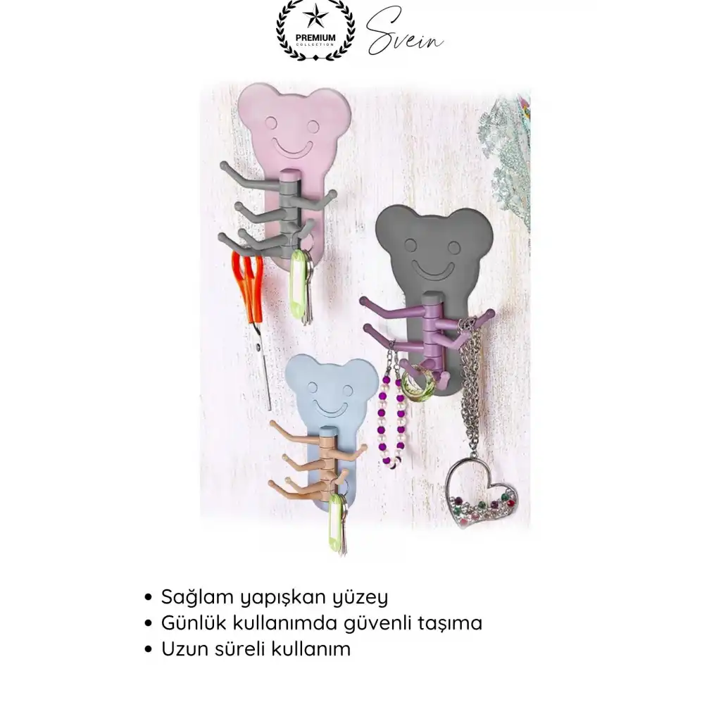 #Askı Sevimli Ayıcık Şekilli Yapışkanlı Duvar Askısı Organizer Çok Amaçlı Fonksiyonel Pratik