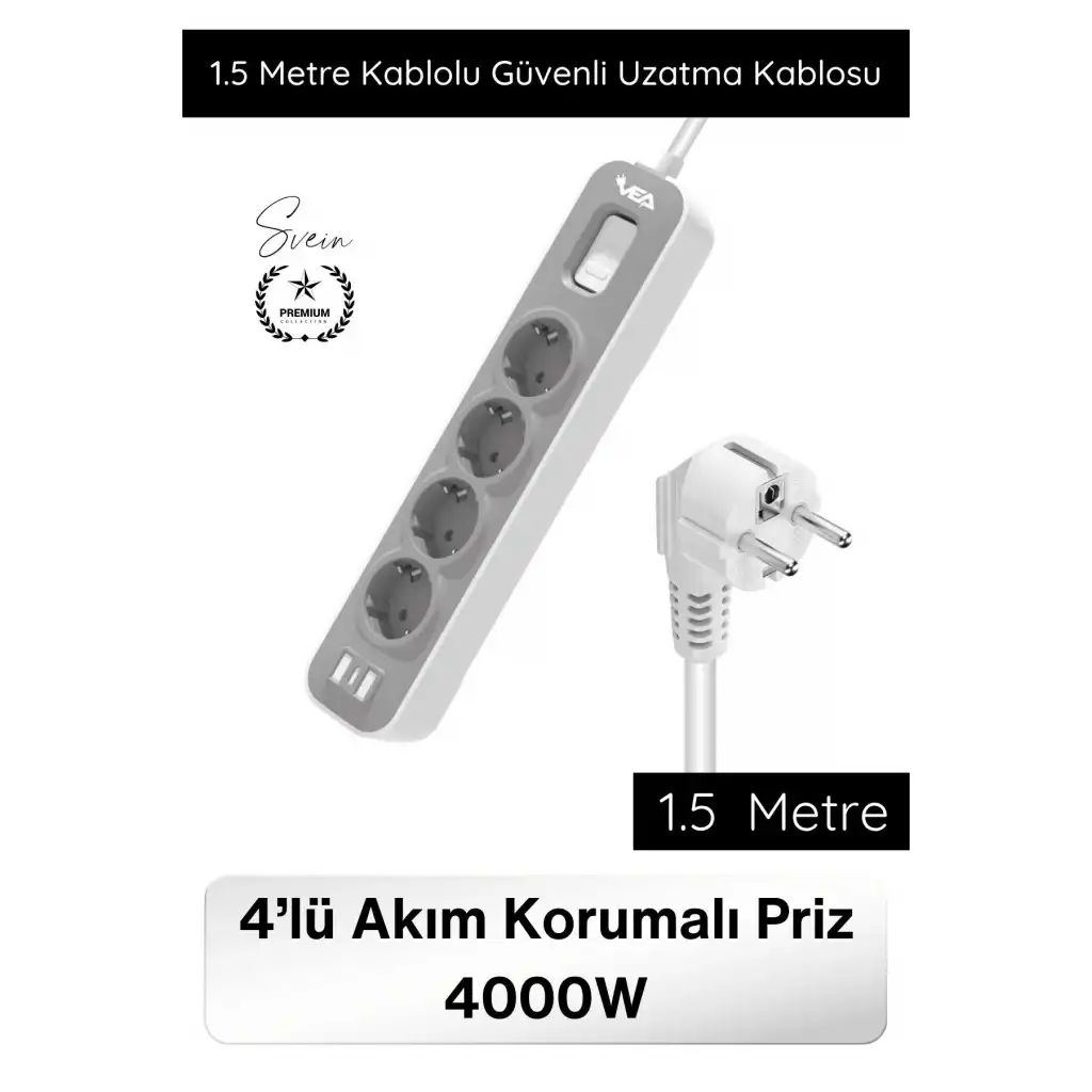 #UzatmaKablo 4’lü Akım Korumalı Priz 4000W 1.5 Metre Kablolu Çoklu Priz Aşırı Gerilim Korumalı 4 Soketli Güvenli Elektrik Kullanımı Uzatma Kablosu Dayanıklı Uzun Ömürlü Uzun Kablo Ev İş Yeri İçin