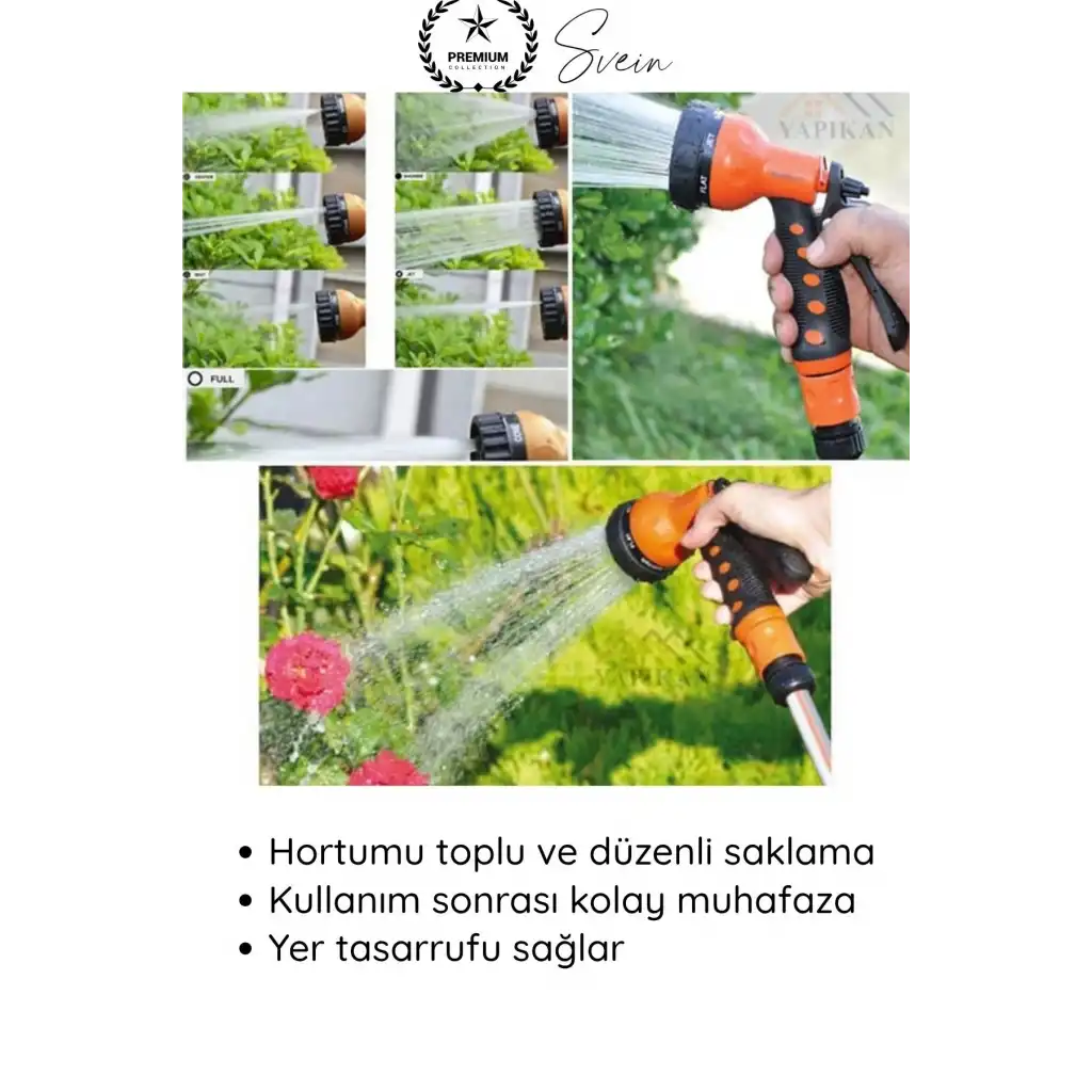 #SulamaSeti 8 Metre Bahçe Hortumu Seti 7 Kademeli Sulama Tabancası ve Standlı Komple Set Pratik Kullanışlı Balkon Teras Garaj Araba Yıkama İçin İdeal Uzun Dayanıklı Portatif Yer Kaplamaz Kolay