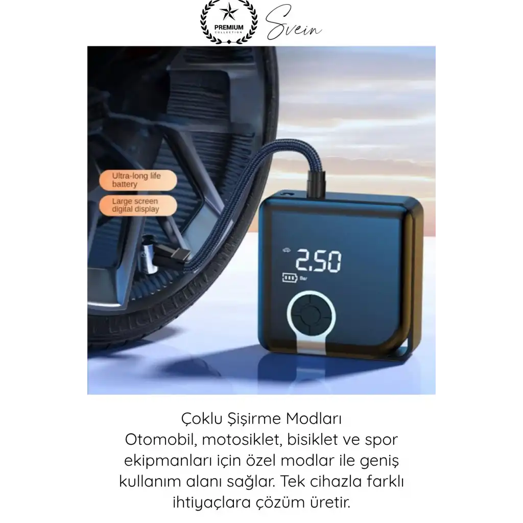 #Kompresör Taşınabilir Şarjlı Powerbank Hava Kompresörü Dijital Ekranlı Kablosuz Lastik Şişirme Otomatik Durma Akıllı Hafıza 4000mAh Basınç Ölçer Araç Motosiklet Bisiklet Top Pompası