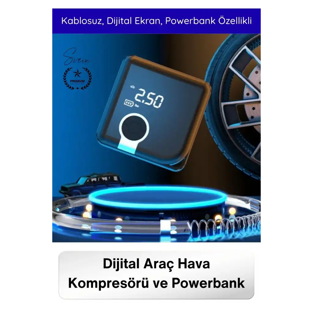 #Kompresör Taşınabilir Şarjlı Powerbank Hava Kompresörü Dijital Ekranlı Kablosuz Lastik Şişirme Otomatik Durma Akıllı Hafıza 4000mAh Basınç Ölçer Araç Motosiklet Bisiklet Top Pompası