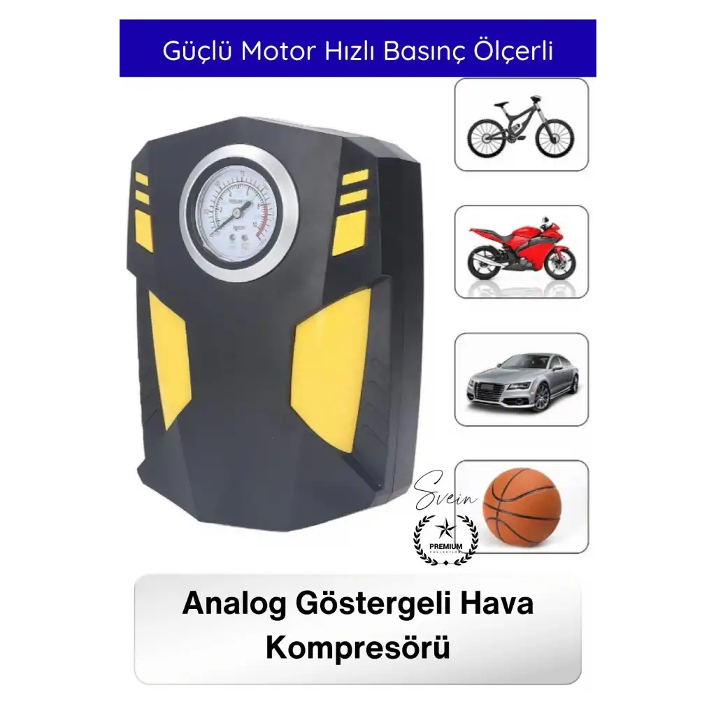 #Kompresör Profesyonel Analog Göstergeli Hava Kompresörü 12V Araç Çakmaklık Lastik Şişirme Güçlü Motor Hızlı Basınç Ölçer LED Aydınlatma Uzun Kablo Oto Motosiklet Bisiklet Top Şişirme Pompası