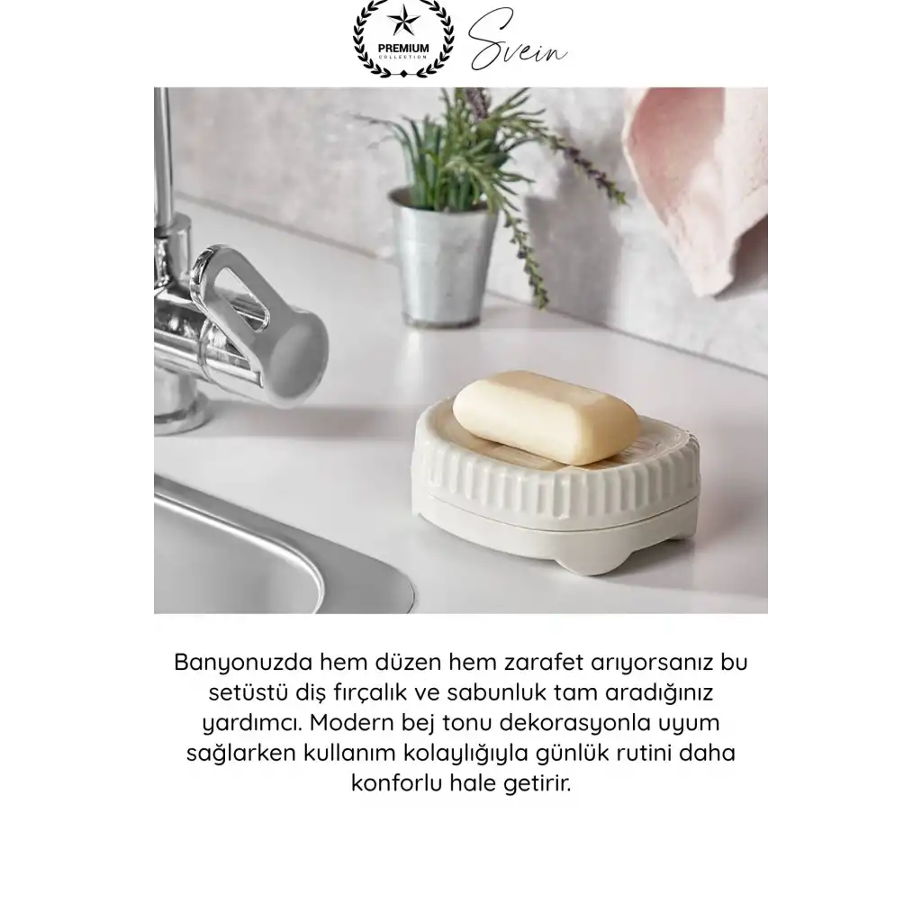 #BanyoSeti Setüstü Diş Fırçalık Sabunluk Plastik Bej Banyo Düzenleyici Organizer Diş Macunluk Aksesuar Seti Modern Minimal Lavabo Üstü Dekoratif Hijyenik Dayanıklı Pratik Çok Amaçlı Banyo Seti