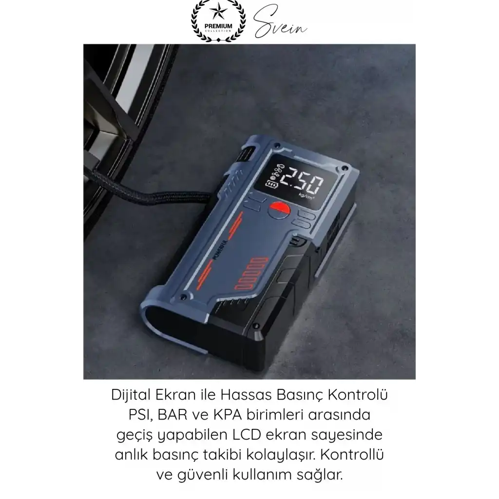 #Kompresör 1000A Jump Starter Powerbank Hava Kompresörü 4ü1 Arada Şarjlı Akü Takviye Cihazı 150 PSI Dijital Lastik Şişirme Boost Özellikli Acil Marş Starter LED Fener Powerbank Yol Yardım Seti
