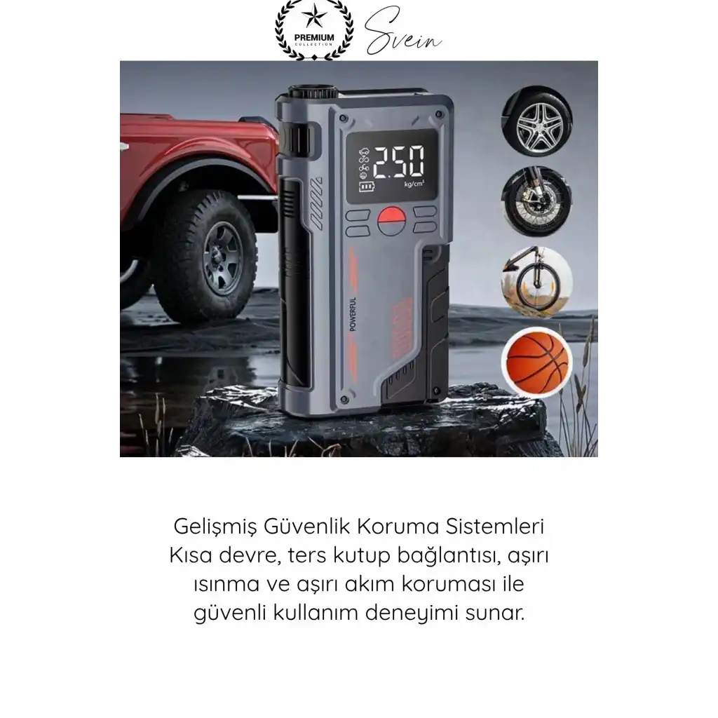 #Kompresör 1000A Jump Starter Powerbank Hava Kompresörü 4ü1 Arada Şarjlı Akü Takviye Cihazı 150 PSI Dijital Lastik Şişirme Boost Özellikli Acil Marş Starter LED Fener Powerbank Yol Yardım Seti