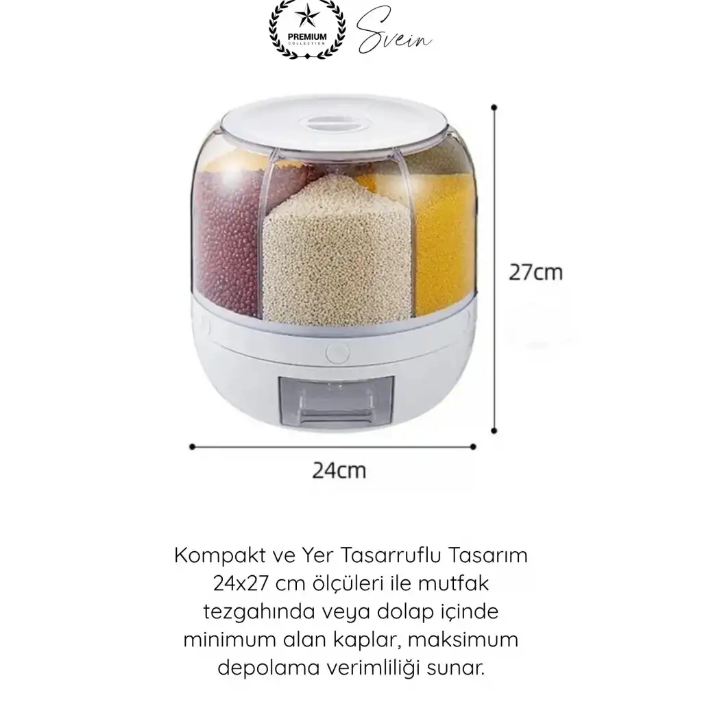 #SaklamaKabı 360 Derece 6 Bölmeli Hava Geçirmez Erzak Organizer Döner Kuru Gıda Bakliyat Saklama Kabı Şeffaf Mutfak Düzenleyici Silikon Mühürlü Tahıl Dispenseri Tek Tuşlu Dağıtıcı Büyük Kapasiteli