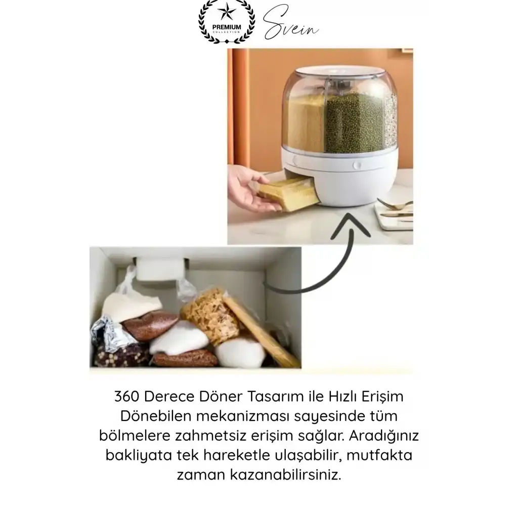#SaklamaKabı 360 Derece 6 Bölmeli Hava Geçirmez Erzak Organizer Döner Kuru Gıda Bakliyat Saklama Kabı Şeffaf Mutfak Düzenleyici Silikon Mühürlü Tahıl Dispenseri Tek Tuşlu Dağıtıcı Büyük Kapasiteli