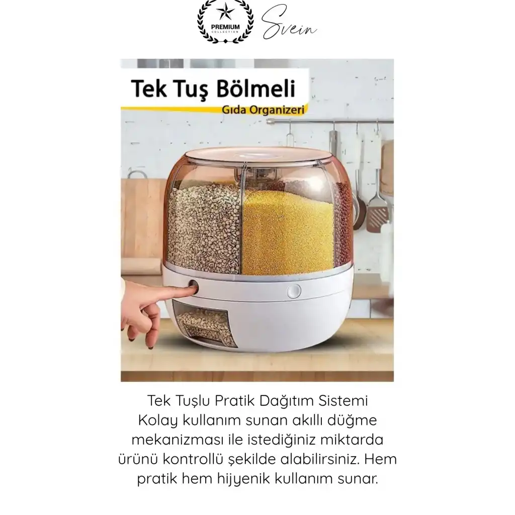 #SaklamaKabı 360 Derece 6 Bölmeli Hava Geçirmez Erzak Organizer Döner Kuru Gıda Bakliyat Saklama Kabı Şeffaf Mutfak Düzenleyici Silikon Mühürlü Tahıl Dispenseri Tek Tuşlu Dağıtıcı Büyük Kapasiteli