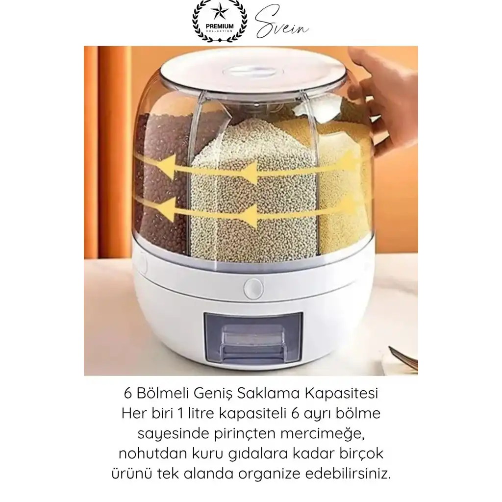 #SaklamaKabı 360 Derece 6 Bölmeli Hava Geçirmez Erzak Organizer Döner Kuru Gıda Bakliyat Saklama Kabı Şeffaf Mutfak Düzenleyici Silikon Mühürlü Tahıl Dispenseri Tek Tuşlu Dağıtıcı Büyük Kapasiteli