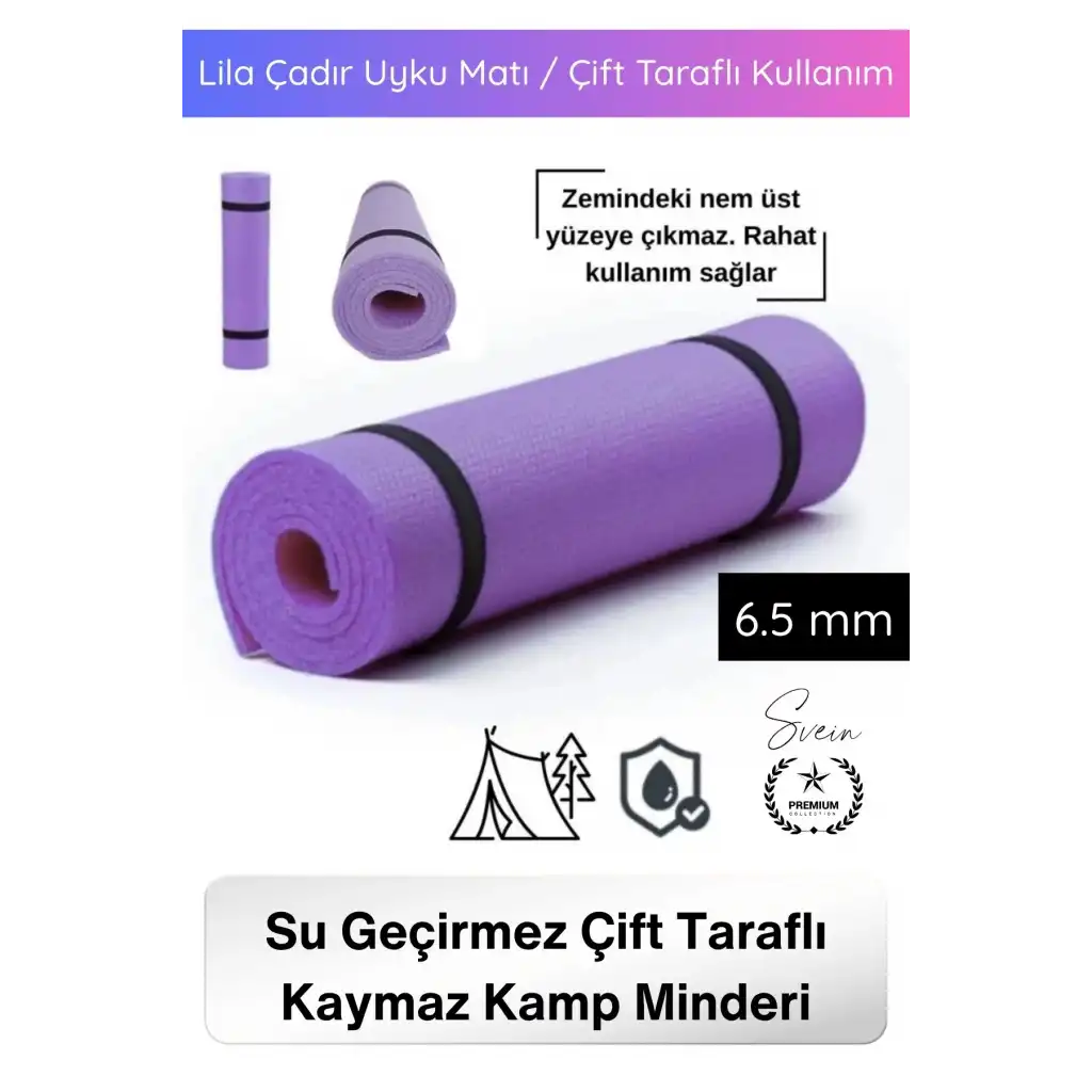 #Mat Taşıma Askılı Su Geçirmez Çift Taraflı Kaymaz Kamp Minderi 6.5mm Lila Çadır Uyku Matı Pilates Yoga Fitness Egzersiz Matı Antibakteriyel Katlanabilir Hafif Outdoor Spor Yer Minderi