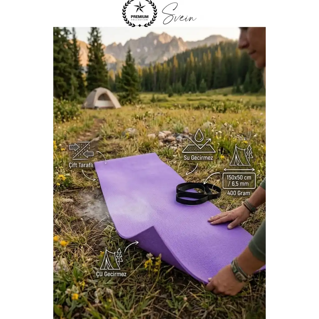 #Mat Taşıma Askılı Su Geçirmez Çift Taraflı Kaymaz Kamp Minderi 6.5mm Lila Çadır Uyku Matı Pilates Yoga Fitness Egzersiz Matı Antibakteriyel Katlanabilir Hafif Outdoor Spor Yer Minderi