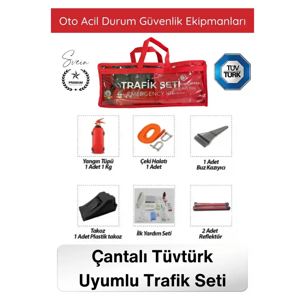 #TrafikSeti Trafik Seti Yangın Tüpü Reflektör Çantalı Tüvtürk Uyumlu Araç Çeki Halatı İlk Yardım Seti 38 Parça Oto Acil Durum Güvenlik Ekipmanları Bagaj Organizasyon Yol Yardım Seti