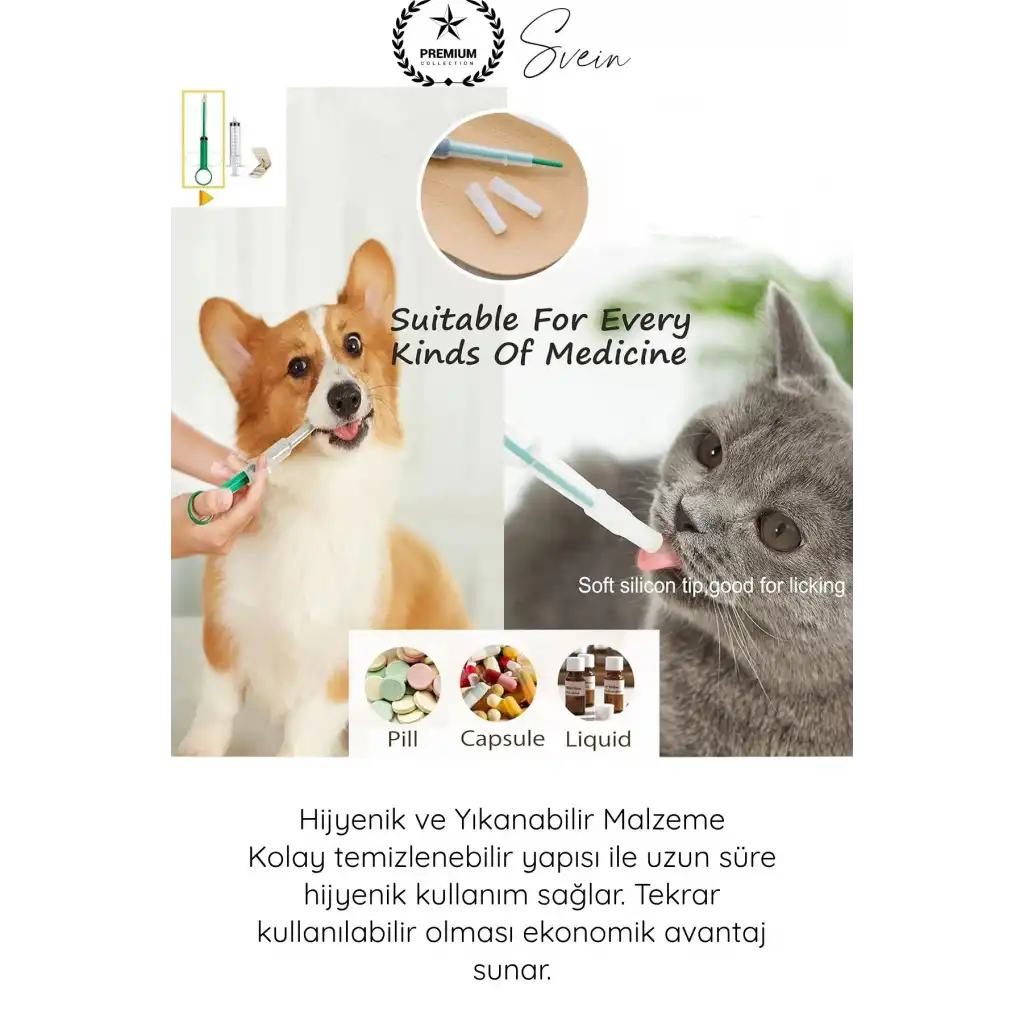 #EvcilHayvan Petshop Kedi Köpek Tablet Şırınga Hap Yutturma Aparatı Evcil Hayvan İlaç Verme Enjektörü Ergonomik Sıvı Tablet Uyumlu Yavru Yetişkin Kullanım Veteriner Yardımcı Bakım Aleti