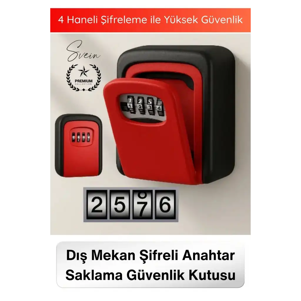 #Kasa Kasa Dış Mekan Şifreli Anahtar Saklama Güvenlik Kutusu Kırmızı Dayanıklı Kilitli Key Lock Box Airbnb Ofis Bahçe Duvar Montajlı 4 Haneli Kombinasyon Eşya Saklama Kasası Kart Özel Eşya Paslanmaz
