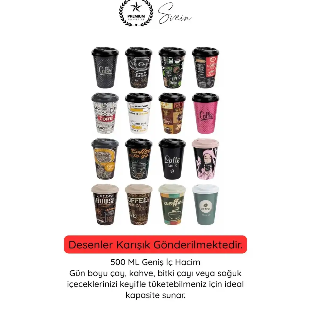 #Bardak Renkli Desenli Kapaklı Plastik Çay Kahve Bardağı 2’li Set 500 ML Taşınabilir İçecek Kupası Sızdırmaz Hafif Dayanıklı Soğuk Sıcak İçecek Ofis Araba Kamp Günlük Kullanım Mug Eğlenceli