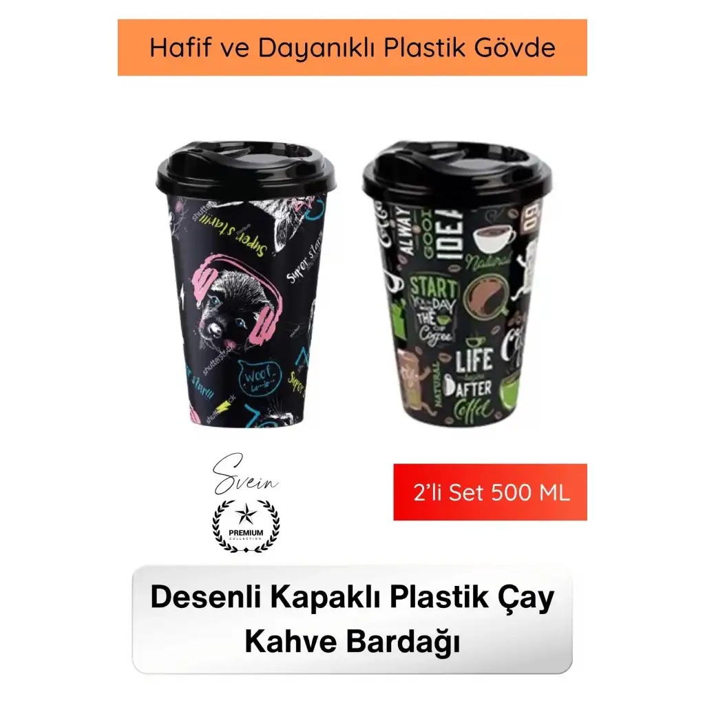 #Bardak Renkli Desenli Kapaklı Plastik Çay Kahve Bardağı 2’li Set 500 ML Taşınabilir İçecek Kupası Sızdırmaz Hafif Dayanıklı Soğuk Sıcak İçecek Ofis Araba Kamp Günlük Kullanım Mug Eğlenceli